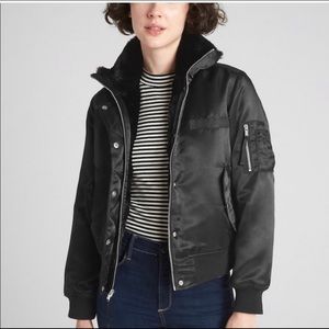 Never Worn black bomber jacket with fur